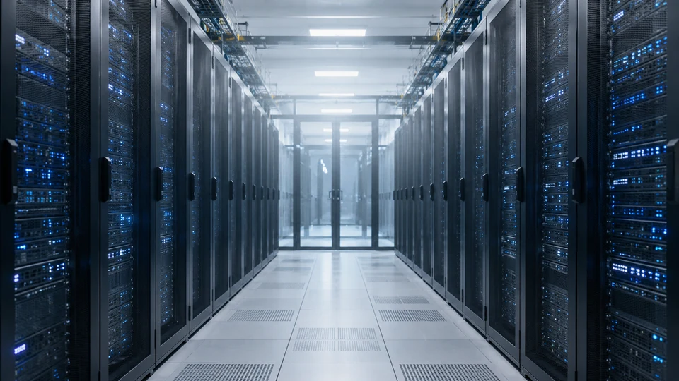 Illustrative view of server racks in a modern data centre